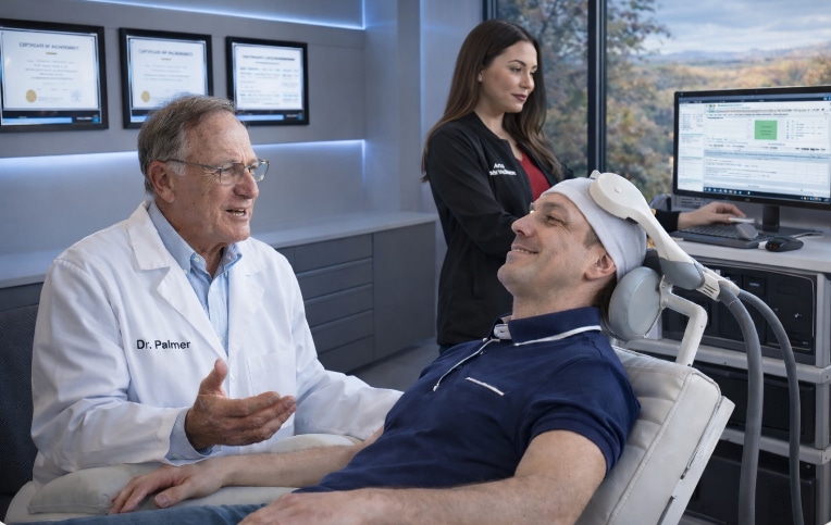 Dr. Palmer administering TMS depression treatment at Brain Wellness Center in Modesto